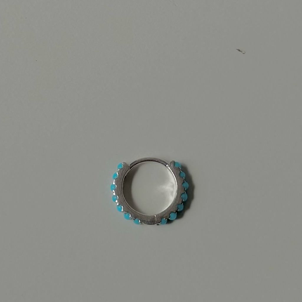 Maria Tash 14k White Gold Turquoise Hoop Single Huggie Earring Stone 8mm